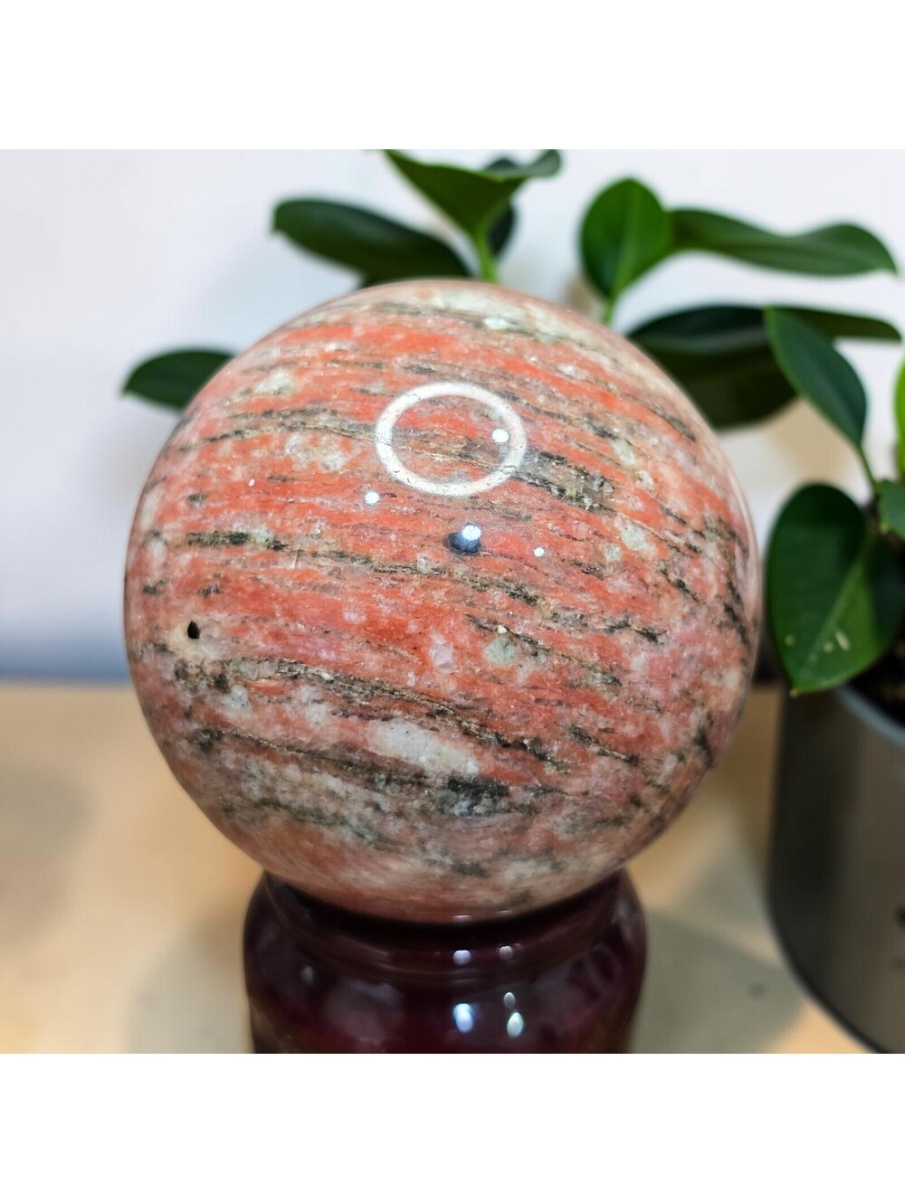 A005. Brecciated Red Jasper 59mm Natural Crystal Sphere Orb